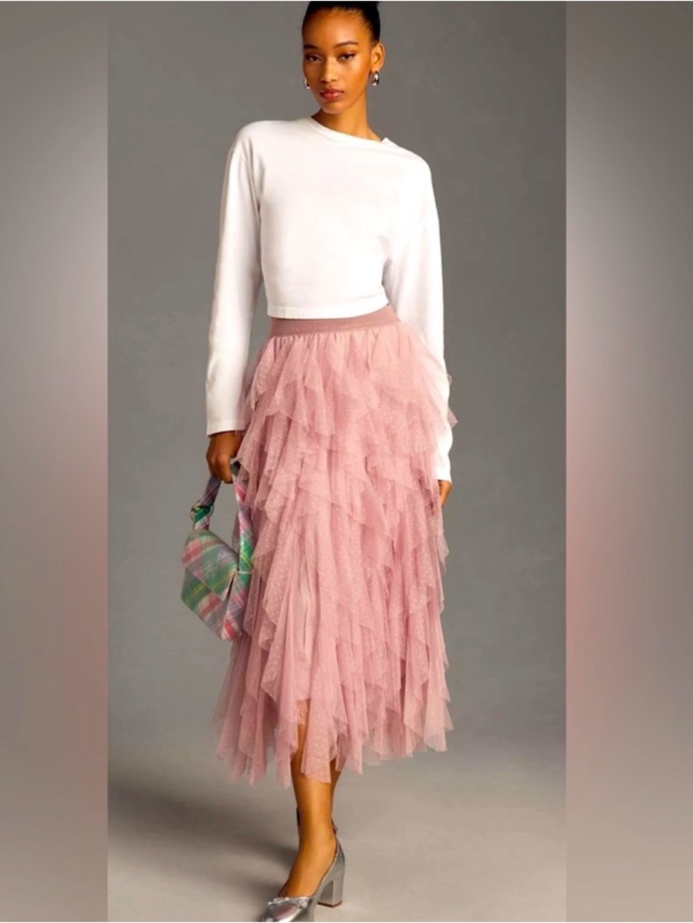 Anthropologie Layered Pink Tulle Midi Skirt